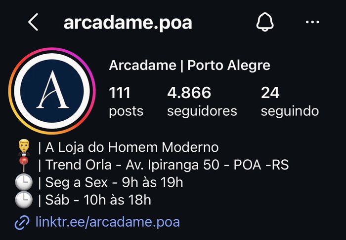 Perfil do Instagram da Arcadame Porto Alegre