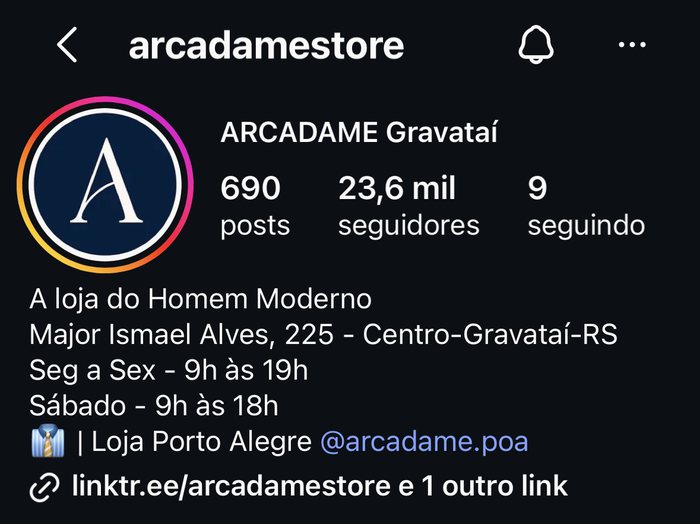 Perfil do Instagram da Arcadame, Gravataí, 23,6 mil seguidores